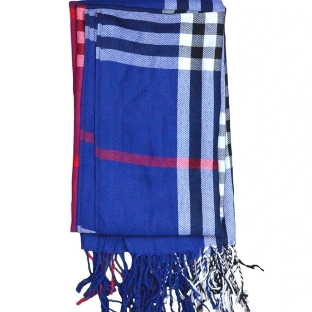 Pashmina Lightweight Silk Blend Plaid Twist‎ Fringe Blanket Scarf